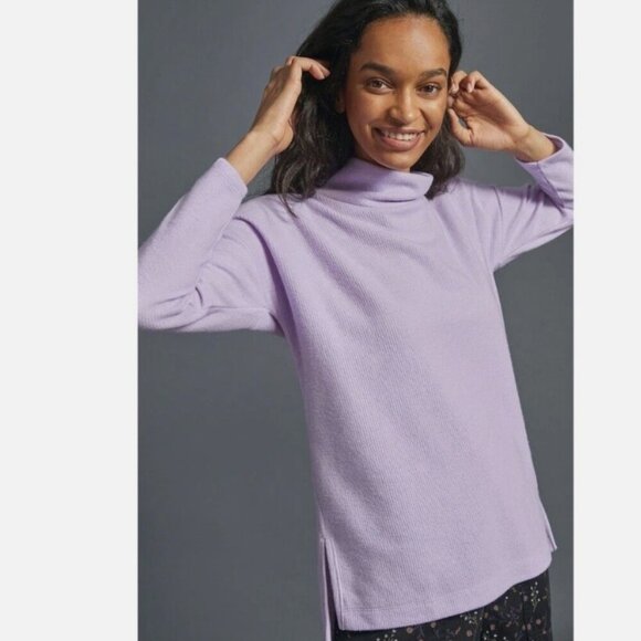 Anthropologie Theresa Rib Knit Oversize Mock Neck Tunic Sweater lilac purple szL - Picture 1 of 14